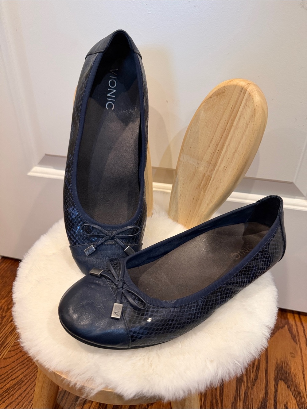 Vionic Navy Women's Ballet Flats with Snake-Print Detail